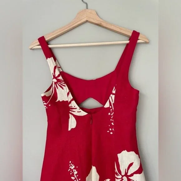 NEW Reformation Belma Linen Mini Dress Paradise Lost Red Floral | US 2 UK 4 - Picture 6 of 12